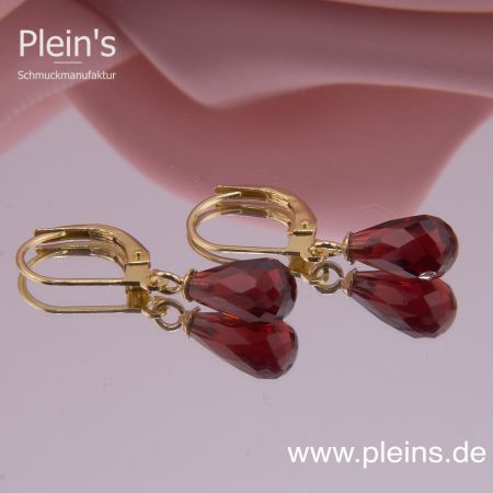 Ohrringe Granat rot, facettiert, Brisuren Gold